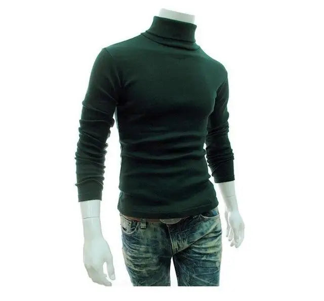 Fashion Men Sweater Solid Color Long Sleeve Turtleneck Sweater