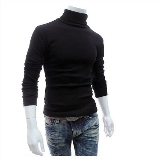 Fashion Men Sweater Solid Color Long Sleeve Turtleneck Sweater