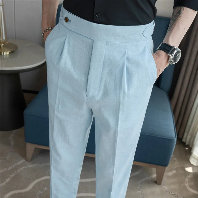 90% Linen 10% Cotton Suit Pants Naples Breathable