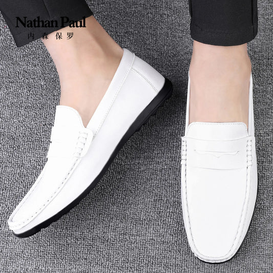 Leather men's shoes summer new driving flat casual style