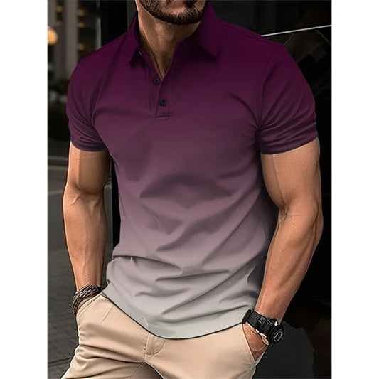 Colorful Gradient 3D Printed Polo Shirt
