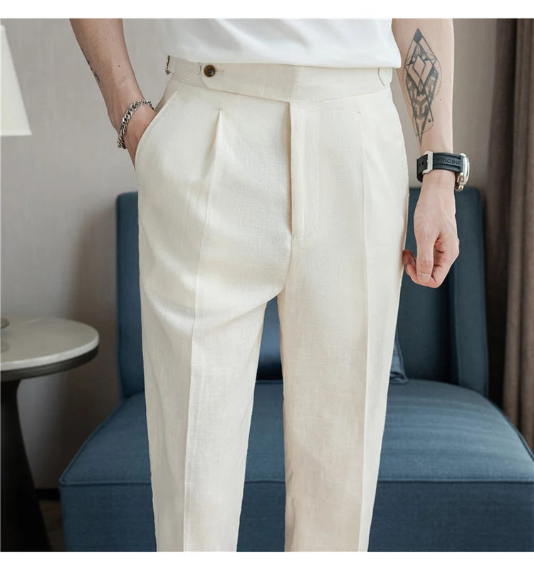 90% Linen 10% Cotton Suit Pants Naples Breathable