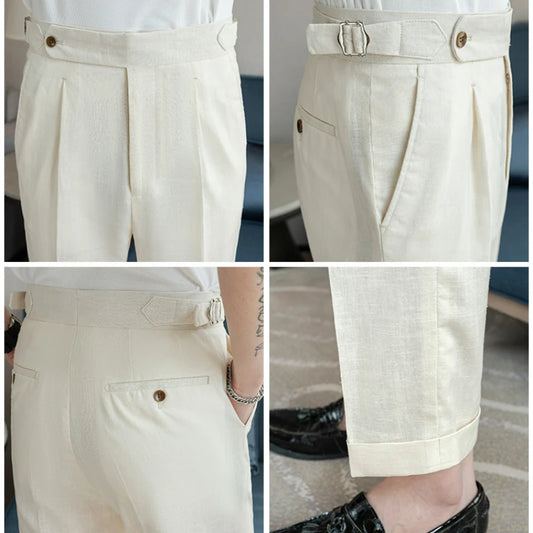 90% Linen 10% Cotton Suit Pants Naples Breathable