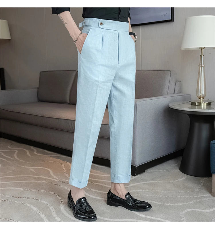 90% Linen 10% Cotton Suit Pants Naples Breathable