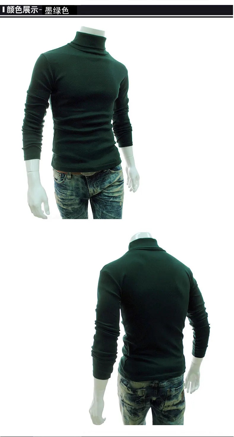 Fashion Men Sweater Solid Color Long Sleeve Turtleneck Sweater