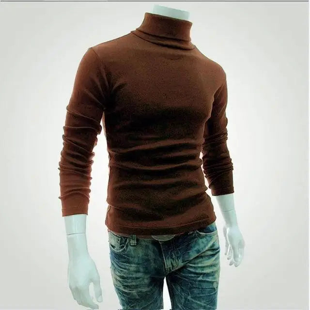 Fashion Men Sweater Solid Color Long Sleeve Turtleneck Sweater