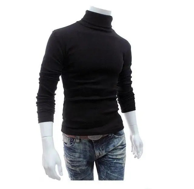 Fashion Men Sweater Solid Color Long Sleeve Turtleneck Sweater