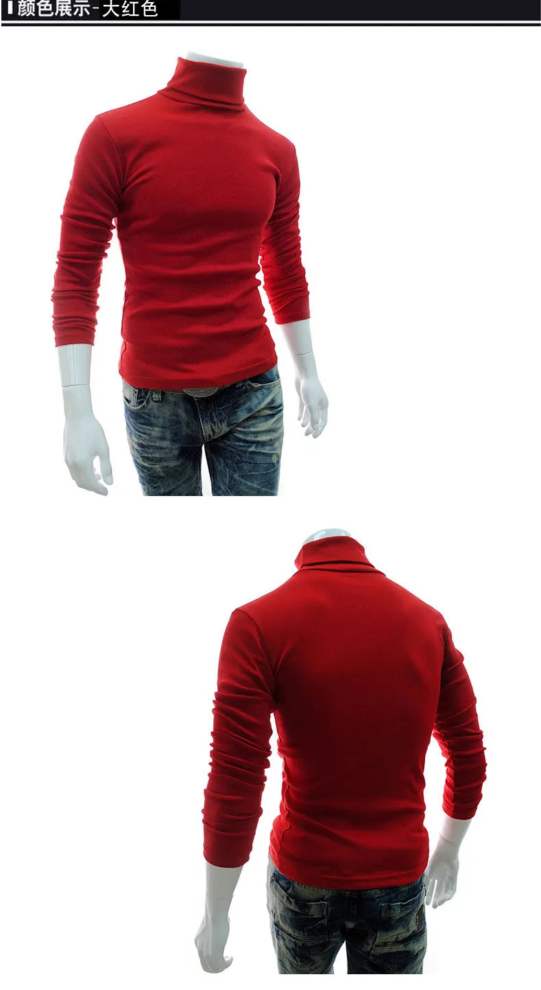 Fashion Men Sweater Solid Color Long Sleeve Turtleneck Sweater