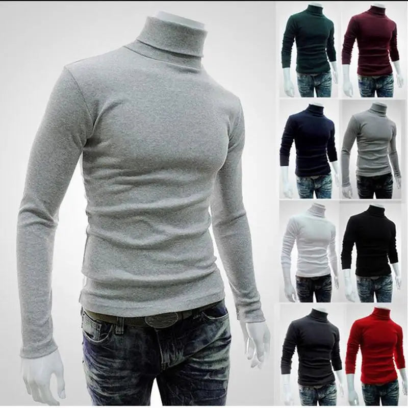 Fashion Men Sweater Solid Color Long Sleeve Turtleneck Sweater