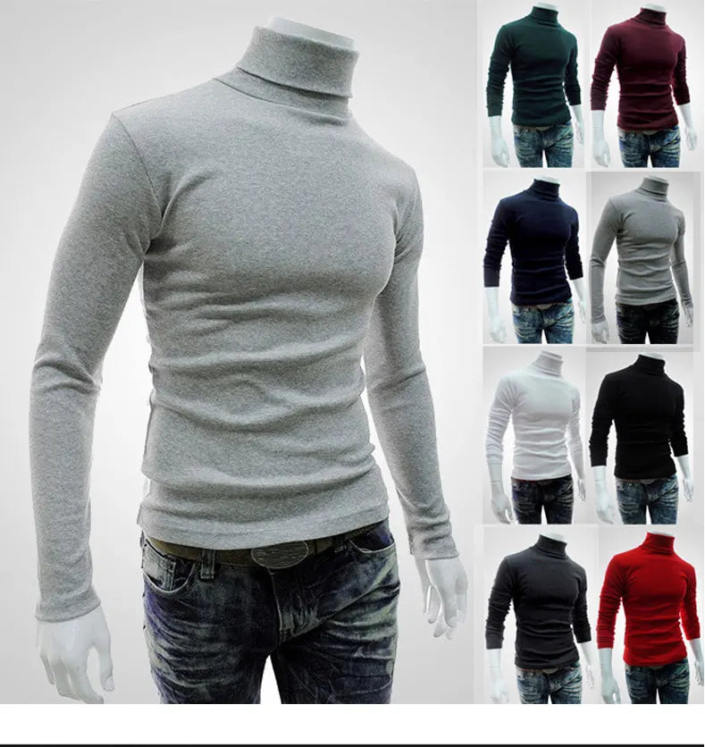 Fashion Men Sweater Solid Color Long Sleeve Turtleneck Sweater