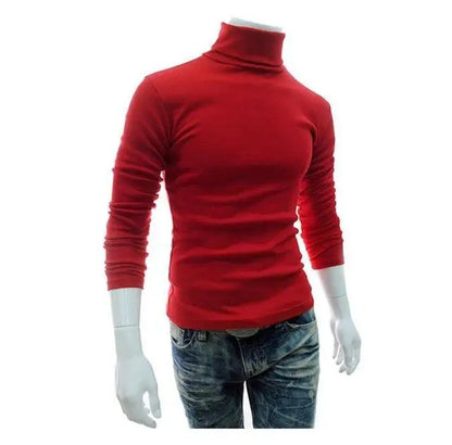 Fashion Men Sweater Solid Color Long Sleeve Turtleneck Sweater