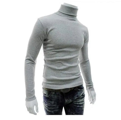 Fashion Men Sweater Solid Color Long Sleeve Turtleneck Sweater
