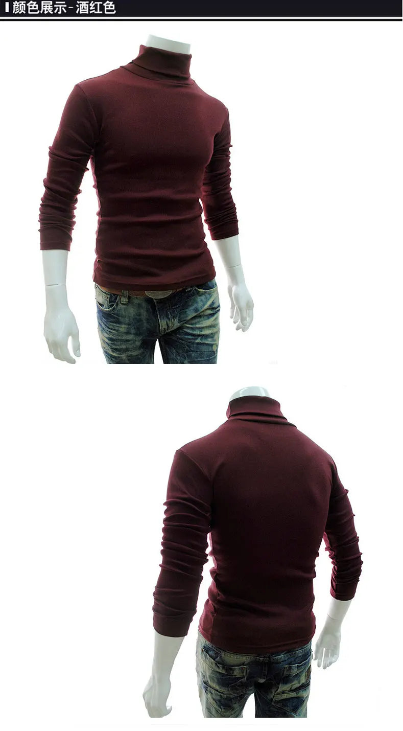 Fashion Men Sweater Solid Color Long Sleeve Turtleneck Sweater