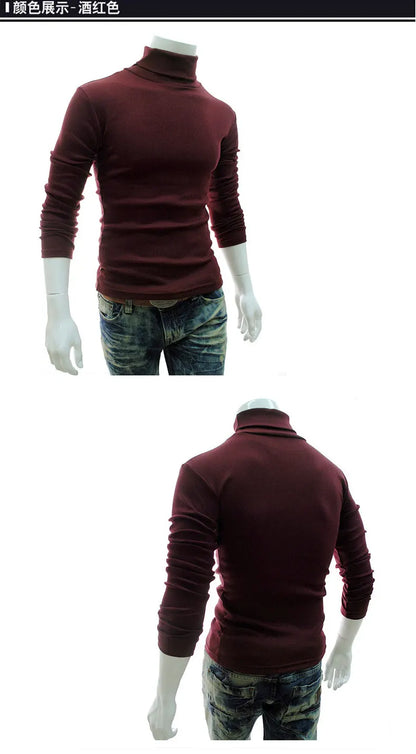 Fashion Men Sweater Solid Color Long Sleeve Turtleneck Sweater