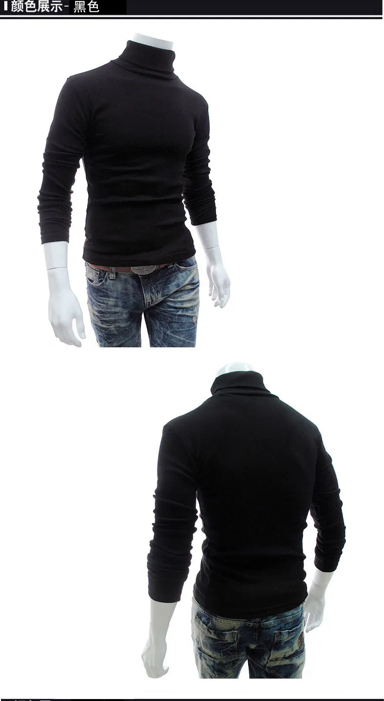 Fashion Men Sweater Solid Color Long Sleeve Turtleneck Sweater