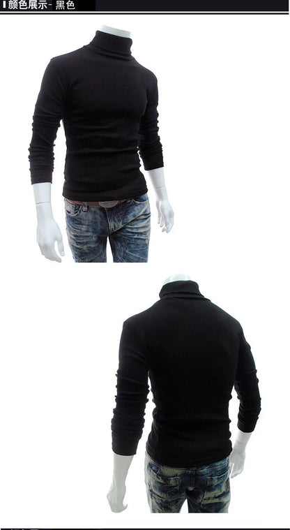 Fashion Men Sweater Solid Color Long Sleeve Turtleneck Sweater