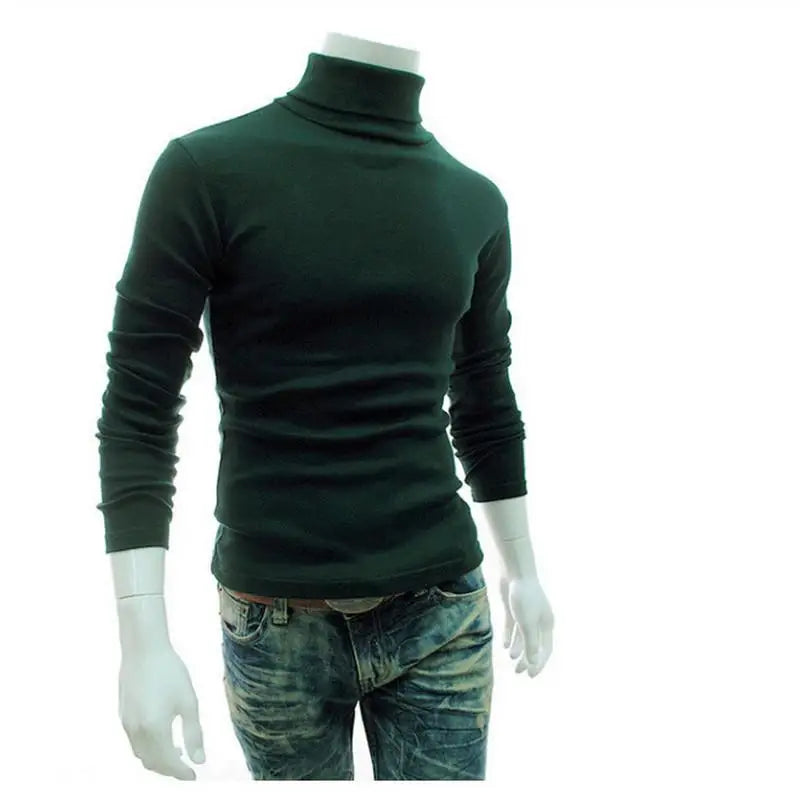 Fashion Men Sweater Solid Color Long Sleeve Turtleneck Sweater