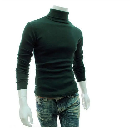 Fashion Men Sweater Solid Color Long Sleeve Turtleneck Sweater