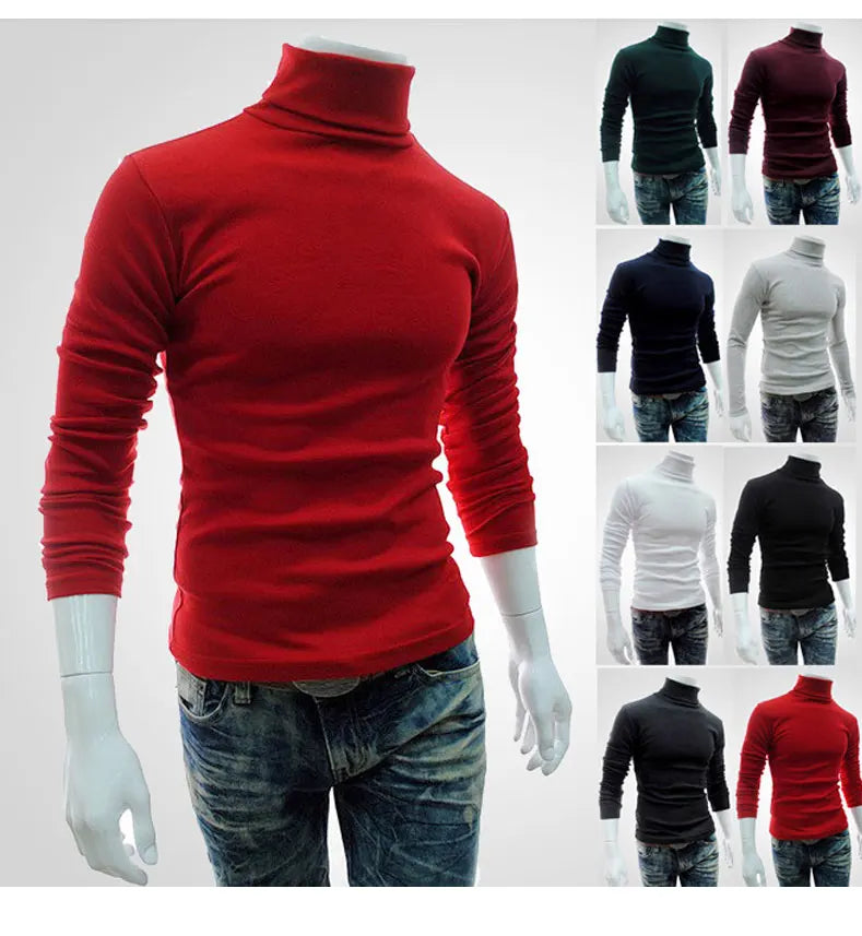 Fashion Men Sweater Solid Color Long Sleeve Turtleneck Sweater