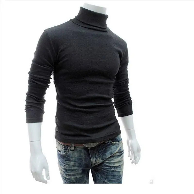 Fashion Men Sweater Solid Color Long Sleeve Turtleneck Sweater