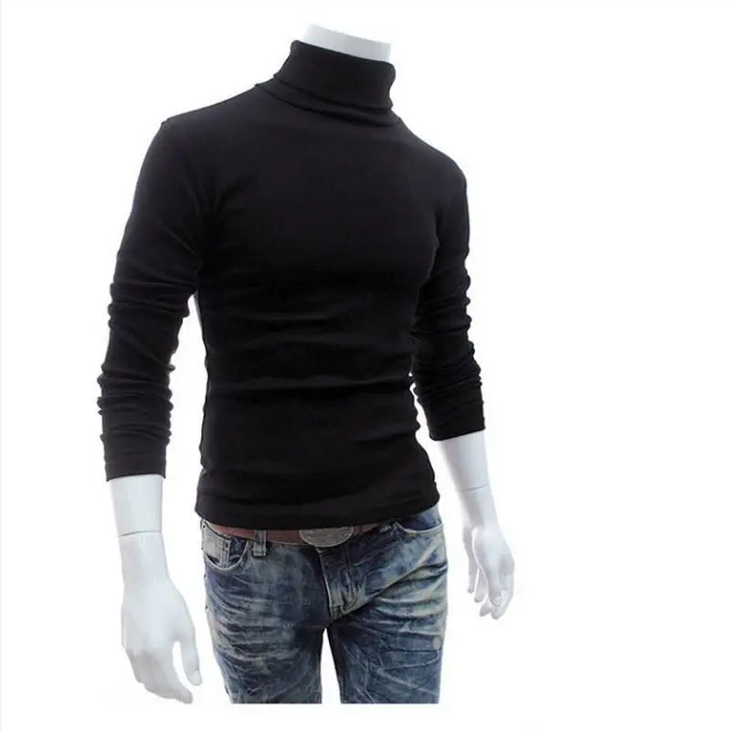 Fashion Men Sweater Solid Color Long Sleeve Turtleneck Sweater