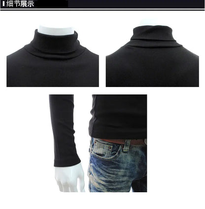 Fashion Men Sweater Solid Color Long Sleeve Turtleneck Sweater