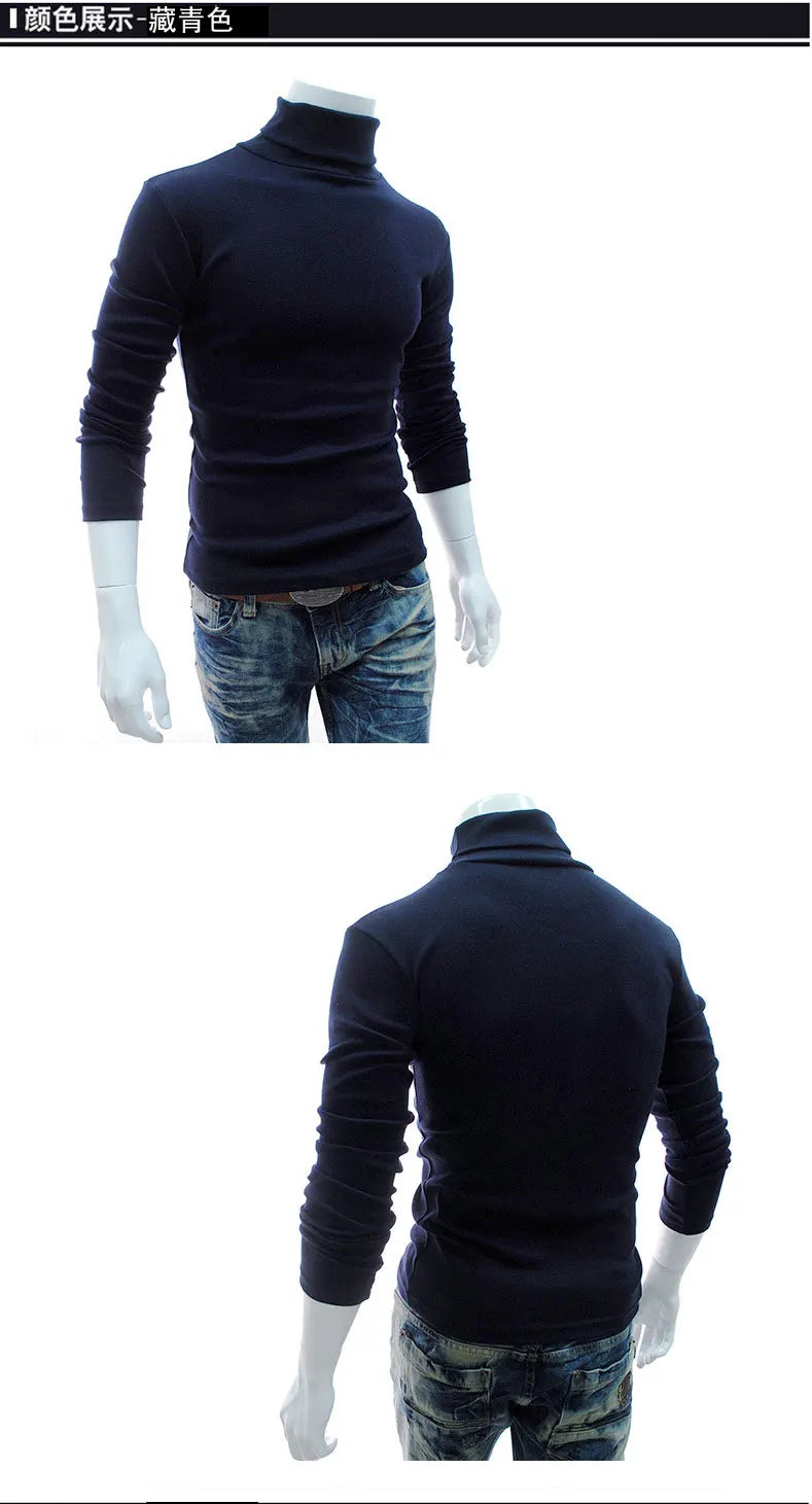 Fashion Men Sweater Solid Color Long Sleeve Turtleneck Sweater