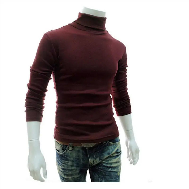 Fashion Men Sweater Solid Color Long Sleeve Turtleneck Sweater