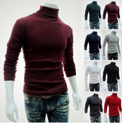 Fashion Men Sweater Solid Color Long Sleeve Turtleneck Sweater
