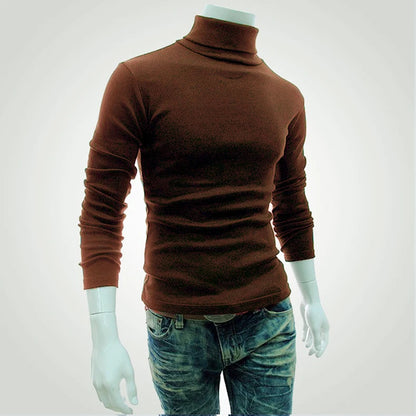 Fashion Men Sweater Solid Color Long Sleeve Turtleneck Sweater