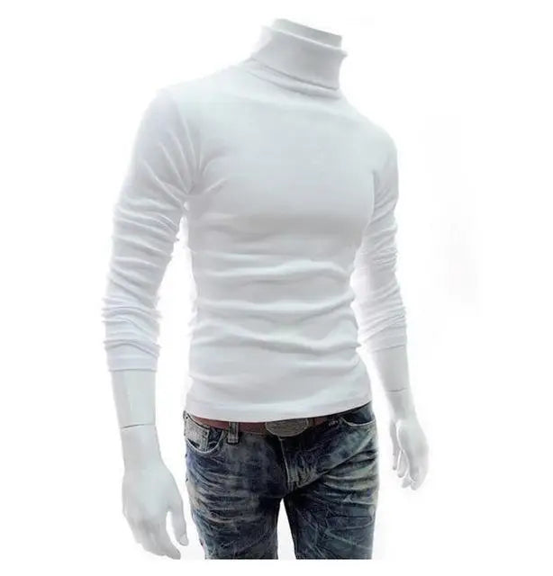 Fashion Men Sweater Solid Color Long Sleeve Turtleneck Sweater