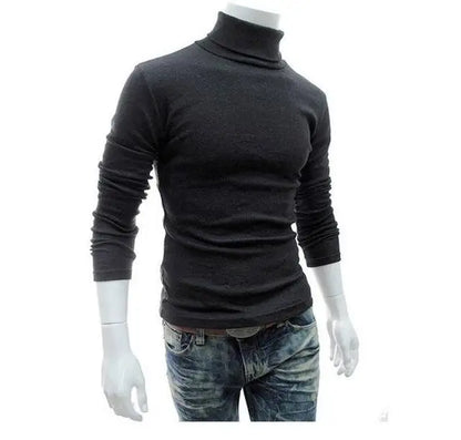 Fashion Men Sweater Solid Color Long Sleeve Turtleneck Sweater