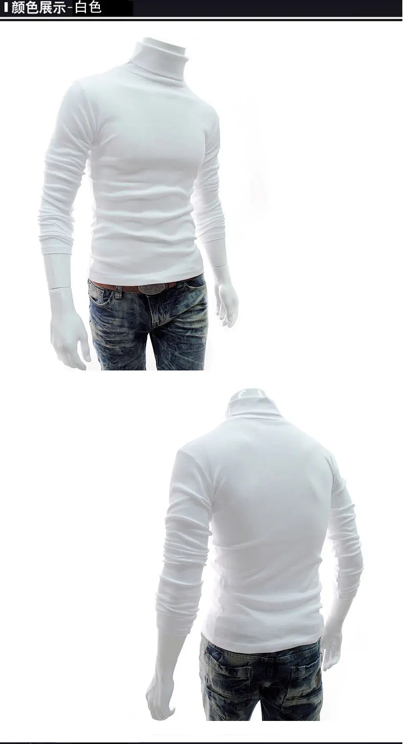 Fashion Men Sweater Solid Color Long Sleeve Turtleneck Sweater
