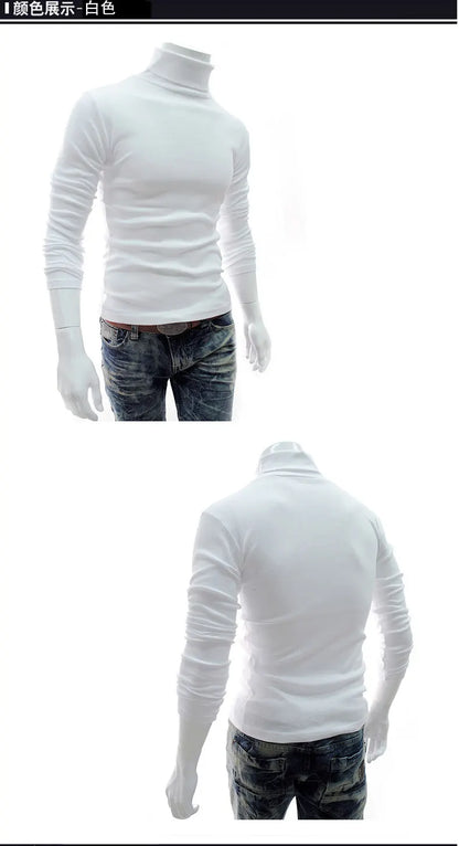 Fashion Men Sweater Solid Color Long Sleeve Turtleneck Sweater