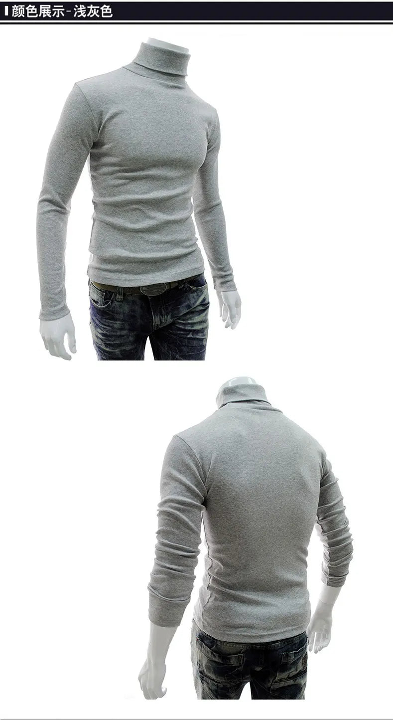 Fashion Men Sweater Solid Color Long Sleeve Turtleneck Sweater