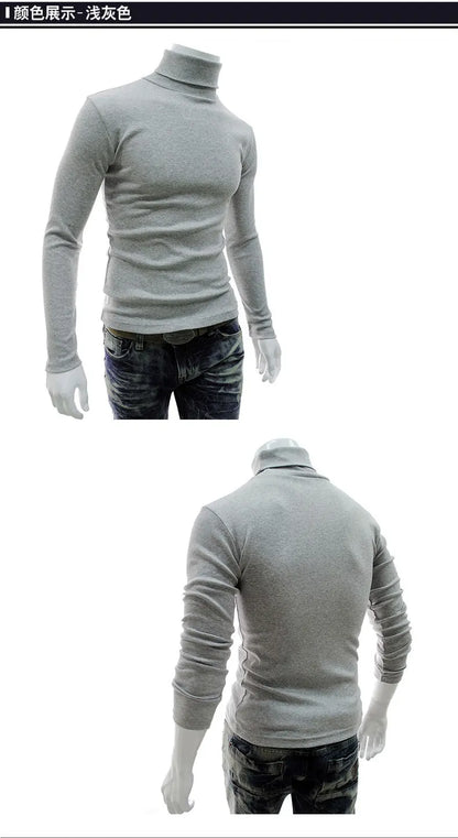 Fashion Men Sweater Solid Color Long Sleeve Turtleneck Sweater