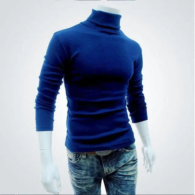 Fashion Men Sweater Solid Color Long Sleeve Turtleneck Sweater