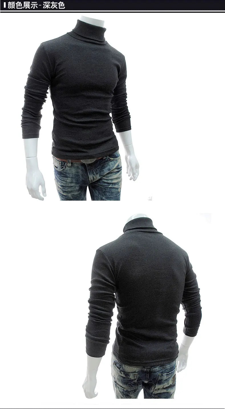Fashion Men Sweater Solid Color Long Sleeve Turtleneck Sweater