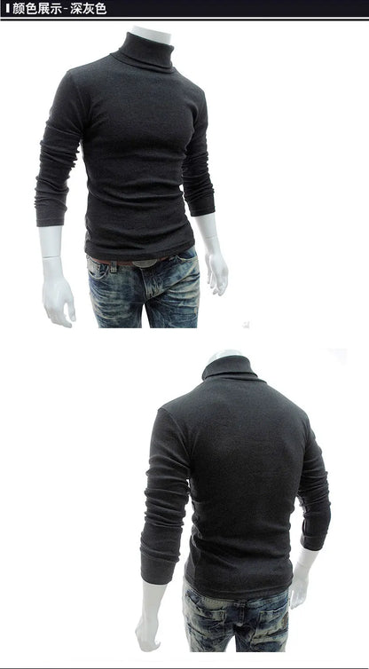 Fashion Men Sweater Solid Color Long Sleeve Turtleneck Sweater
