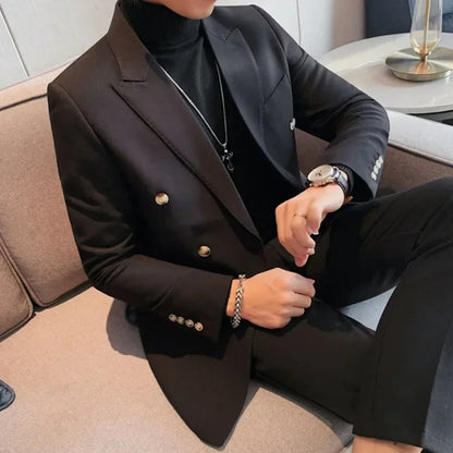 Mens Slim Fit Double Breasted Peak Lapel Blazer
