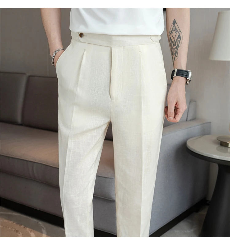 90% Linen 10% Cotton Suit Pants Naples Breathable