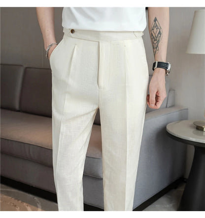 90% Linen 10% Cotton Suit Pants Naples Breathable