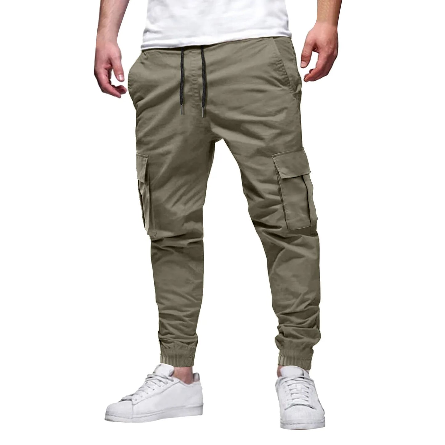 Men's Casual Multi-Pocket Elastic Waist Overalls Pants