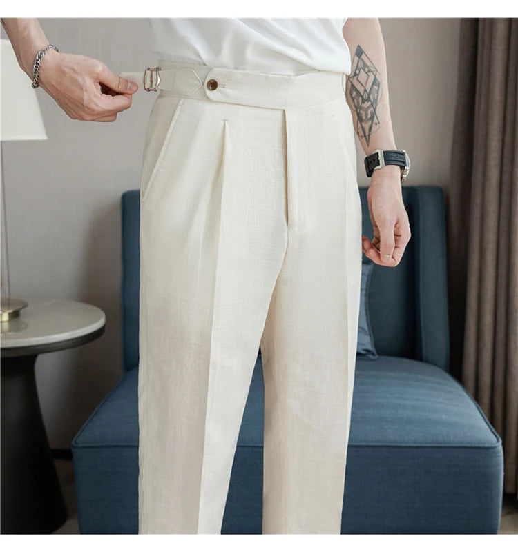 90% Linen 10% Cotton Suit Pants Naples Breathable