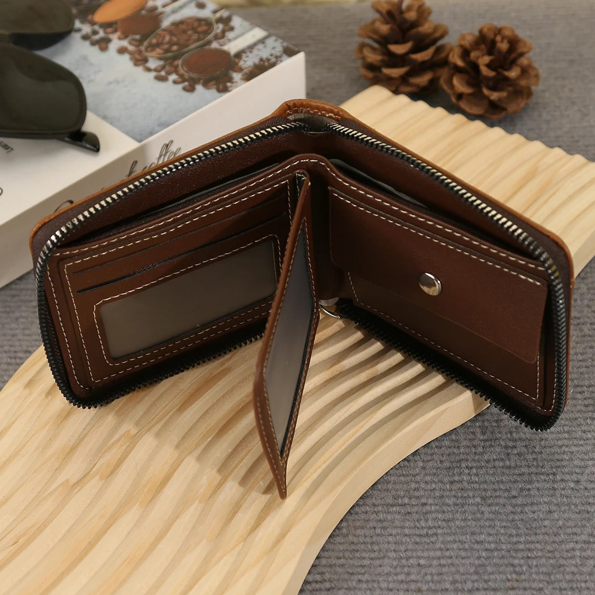 New Men's Business Wallet Classic Spliced Zipper