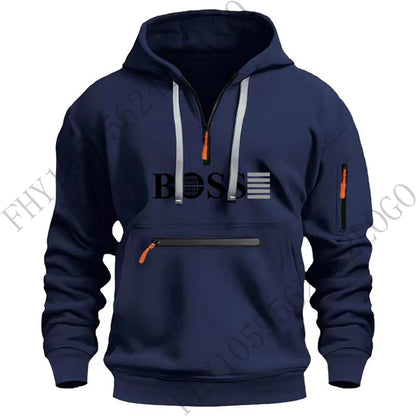 Men's new digital printed sports multi-zipper long-sleeved hoodie