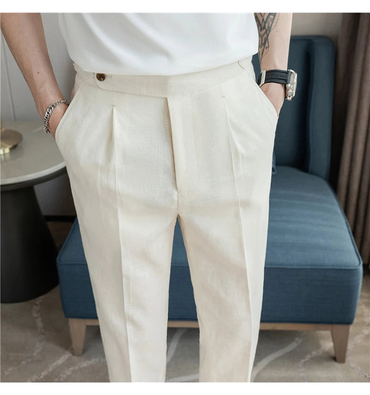 90% Linen 10% Cotton Suit Pants Naples Breathable