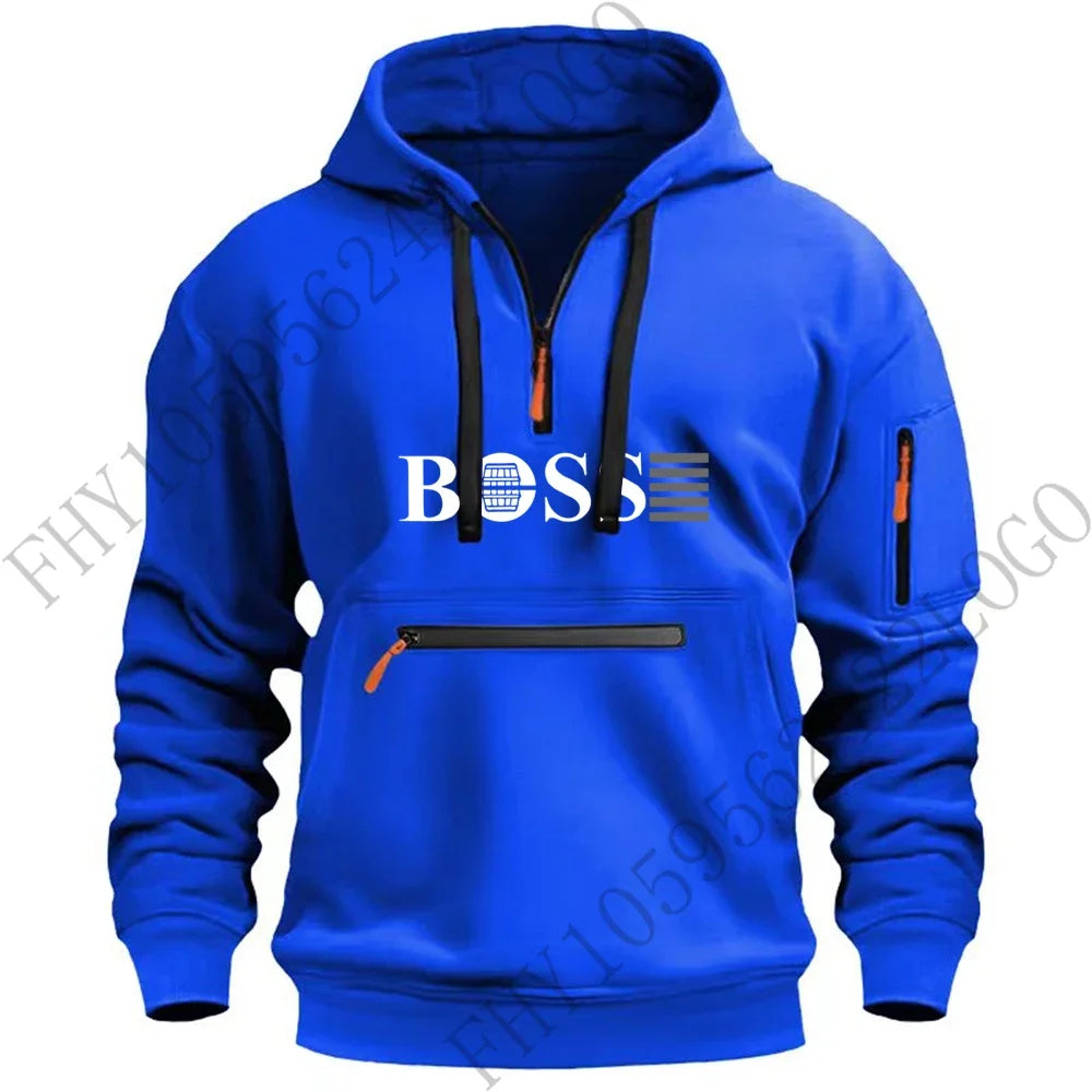 Men's new digital printed sports multi-zipper long-sleeved hoodie