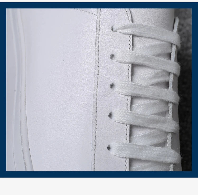 Cow Leather Platform Shoes for Men New Designer Fashion White Casual Sneakers