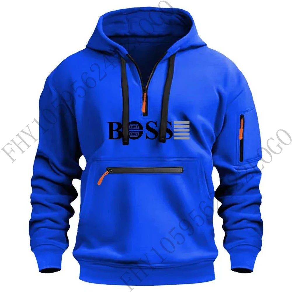 Men's new digital printed sports multi-zipper long-sleeved hoodie